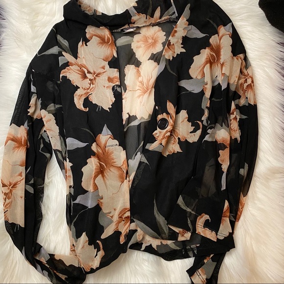 Black button up loose sweater with flowers - Picture 1 of 1